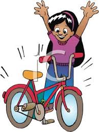 Happy animated kid enjoying her new bike